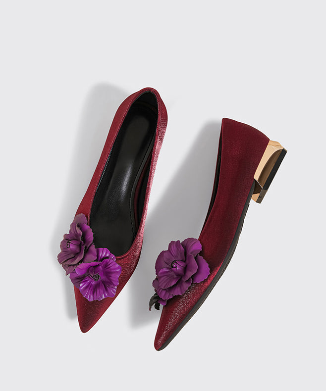 Champagne Faux Leather Women Floral Splicing Flat Feet Shoes