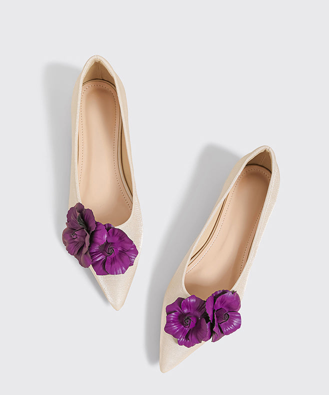 Champagne Faux Leather Women Floral Splicing Flat Feet Shoes