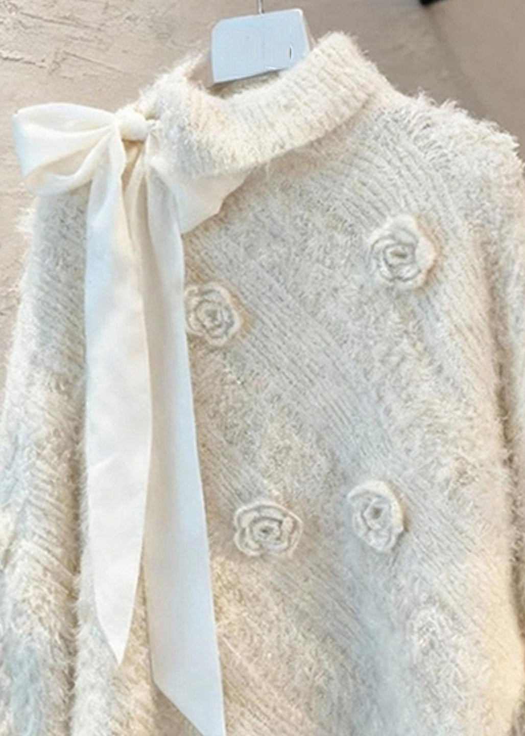 Chic Apricot Asymmetrical Bow Patchwork Cotton Knit Sweater Spring