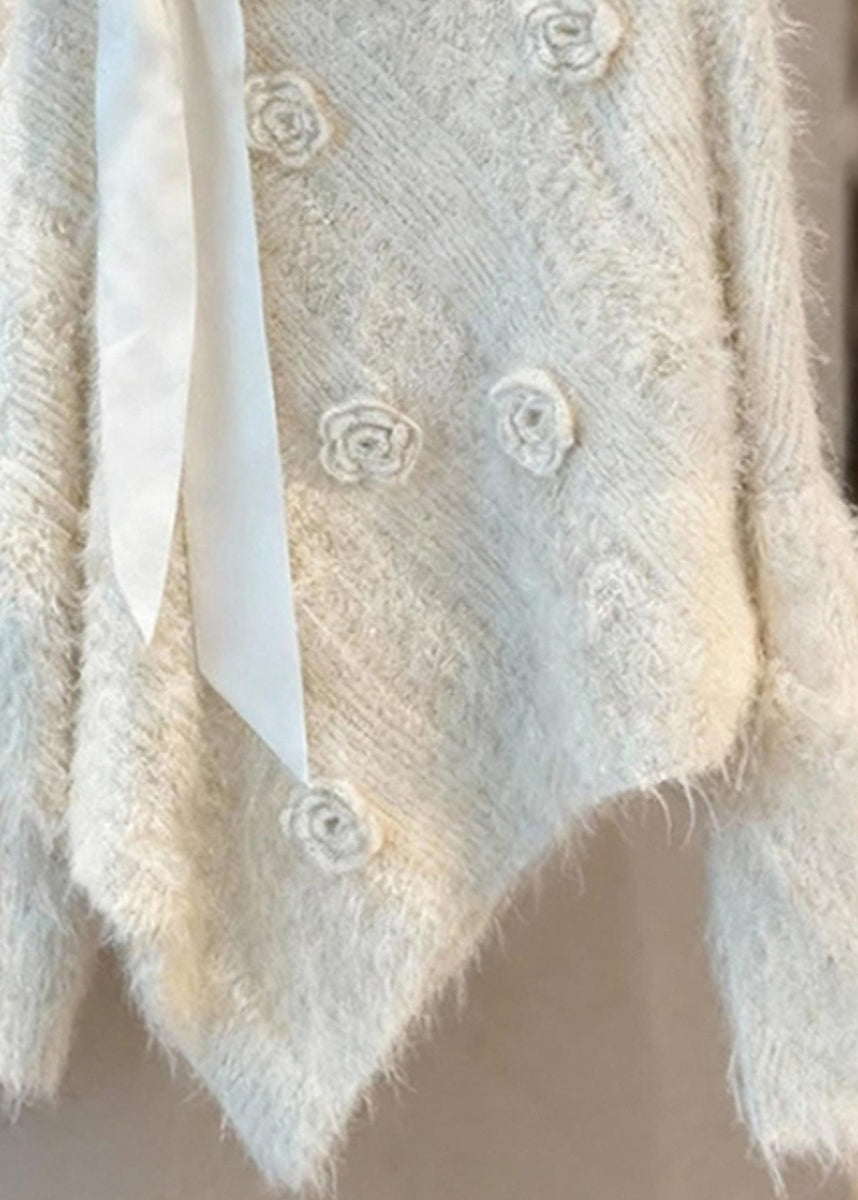 Chic Apricot Asymmetrical Bow Patchwork Cotton Knit Sweater Spring