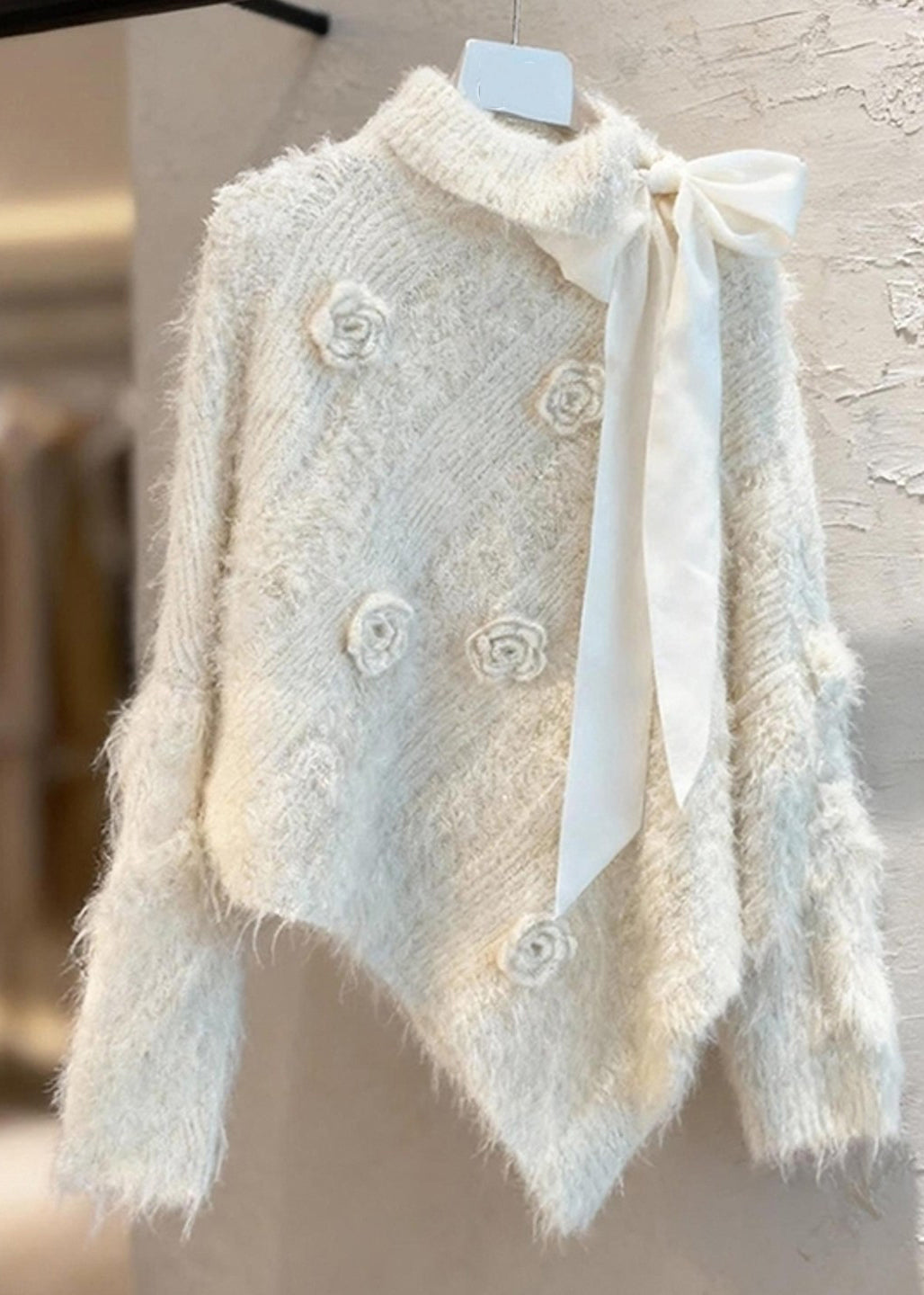 Chic Apricot Asymmetrical Bow Patchwork Cotton Knit Sweater Spring