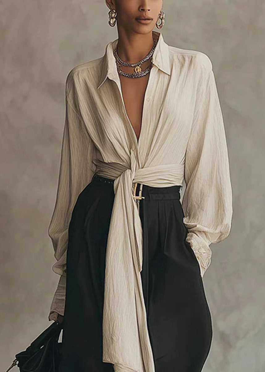 Chic Apricot Peter Pan Collar Top And Pants Cotton Two Pieces Set Fall
