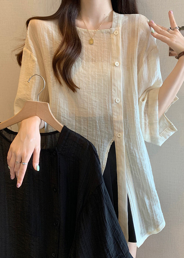 Chic Apricot Square Collar Button Chiffon Shirt Bracelet Sleeve