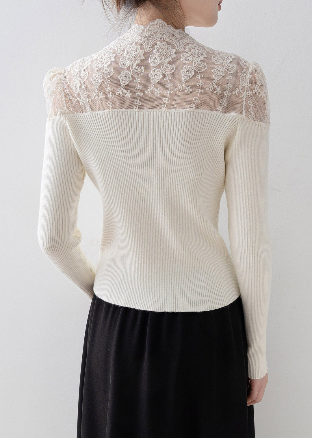 Chic Apricot V Neck Lace Patchwork Knit Sweater Spring
