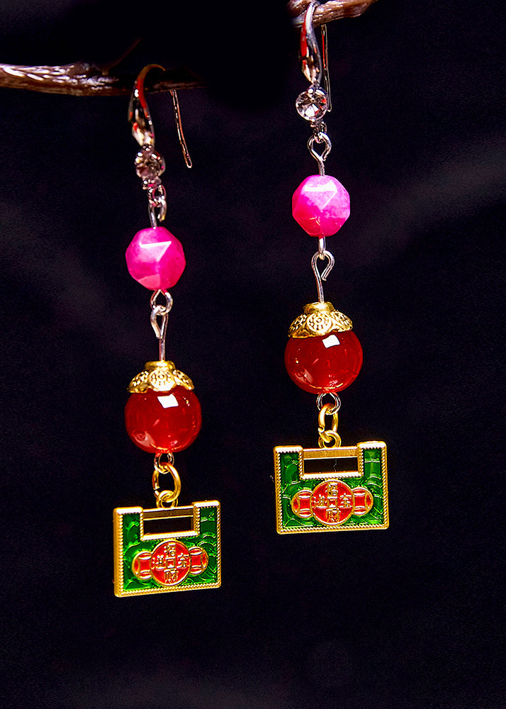 Chic Asymmetric Design Gold Lock Metal Drop Earrings - Omychic