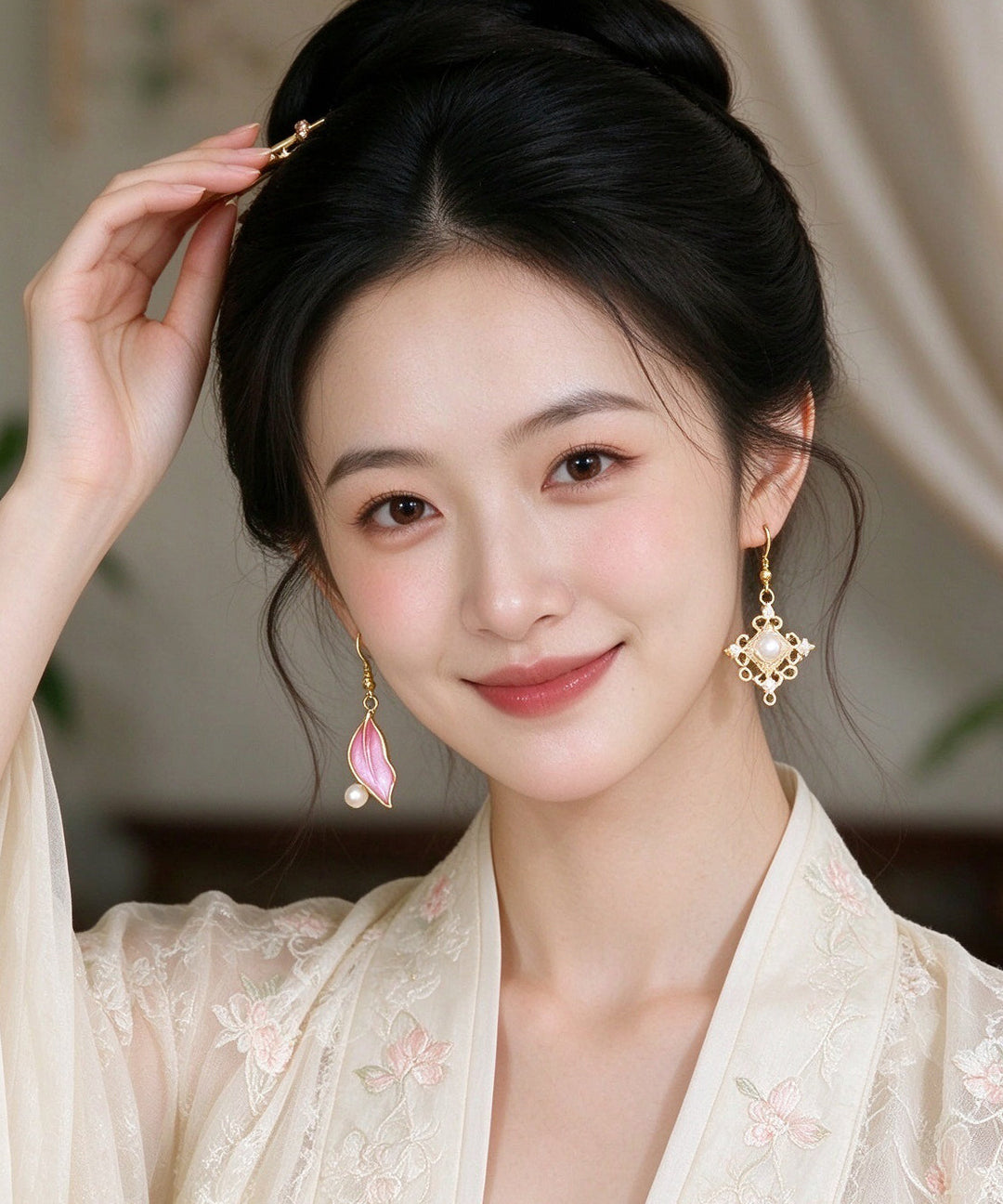 Chic Asymmetrical Design Metal Pearl Drop Earrings