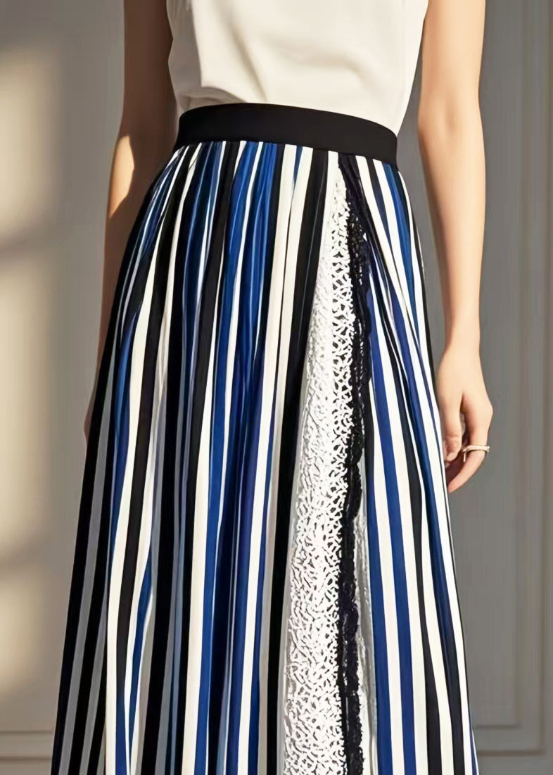 Chic Asymmetrical Patchwork Striped Cotton Skirt Summer
