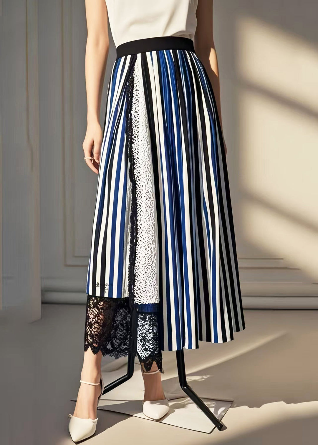 Chic Asymmetrical Patchwork Striped Cotton Skirt Summer
