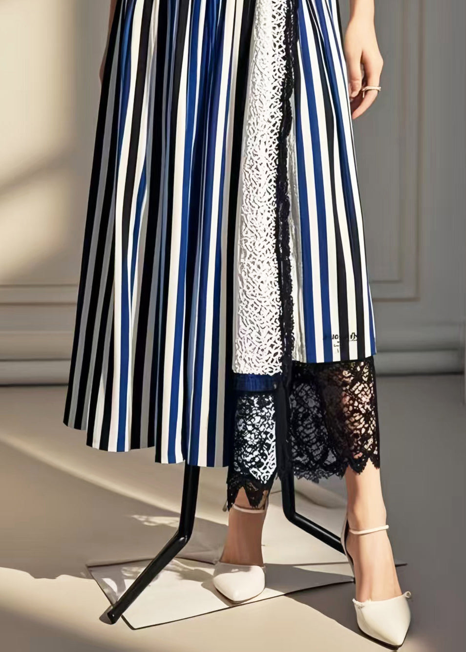 Chic Asymmetrical Patchwork Striped Cotton Skirt Summer