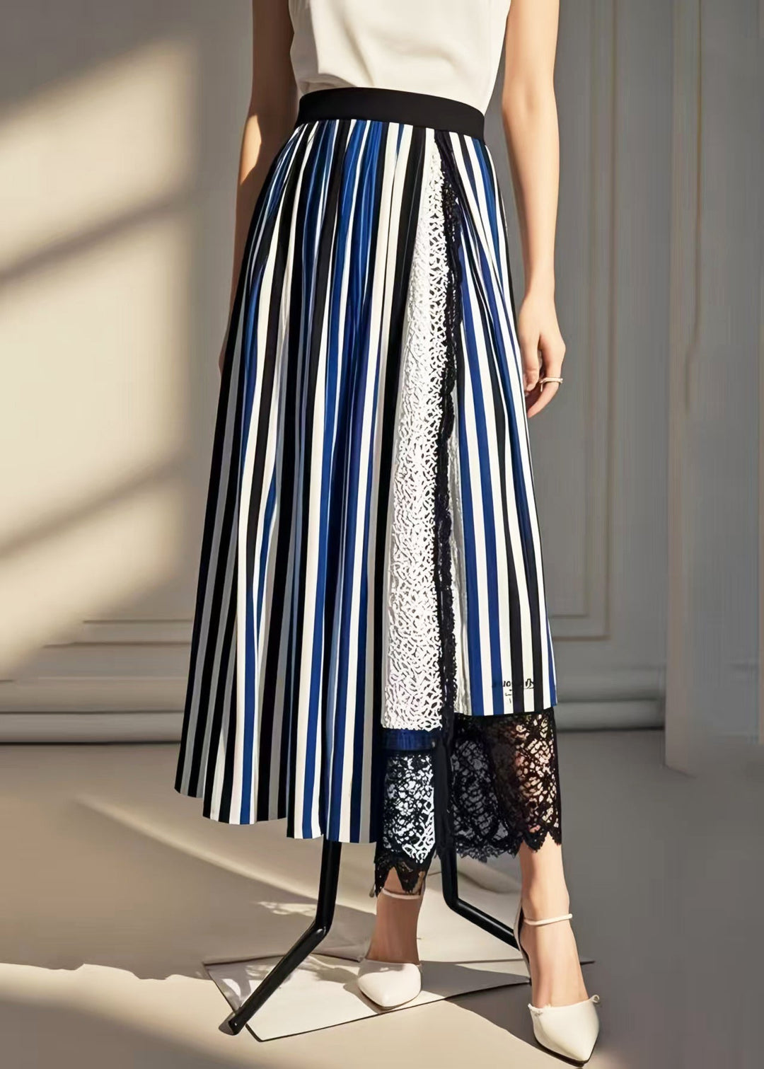 Chic Asymmetrical Patchwork Striped Cotton Skirt Summer
