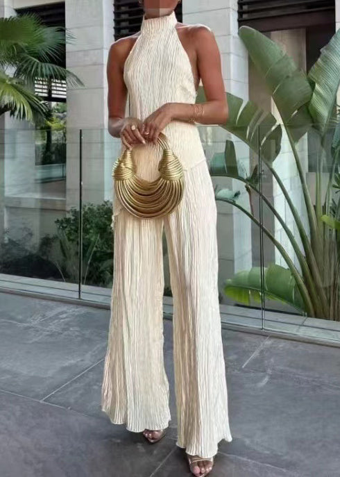 Chic Beige Asymmetrical Cold Shoulder Women Sets 2 Pieces Summer