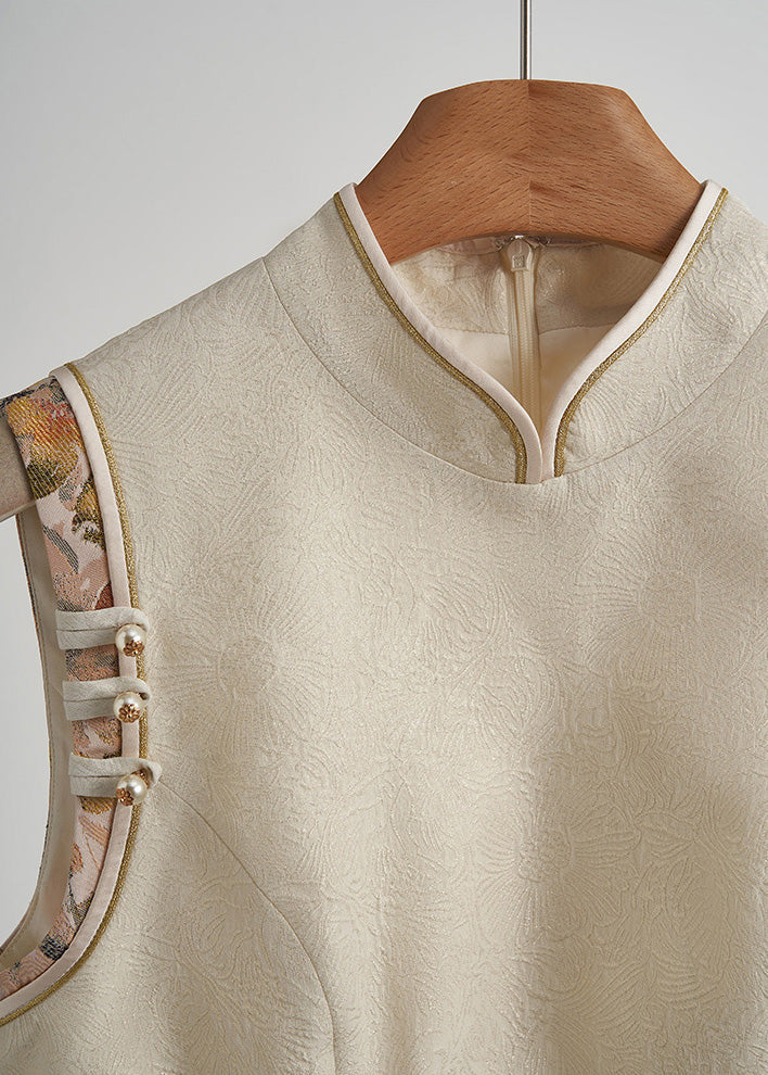 Chic Beige Chinese Button Hollow Out Oriental Vests Fall