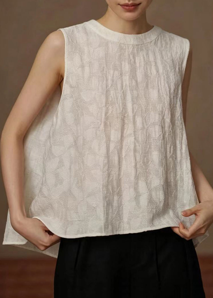Chic Beige O-Neck Jacquard Tank Tops Sleeveless
