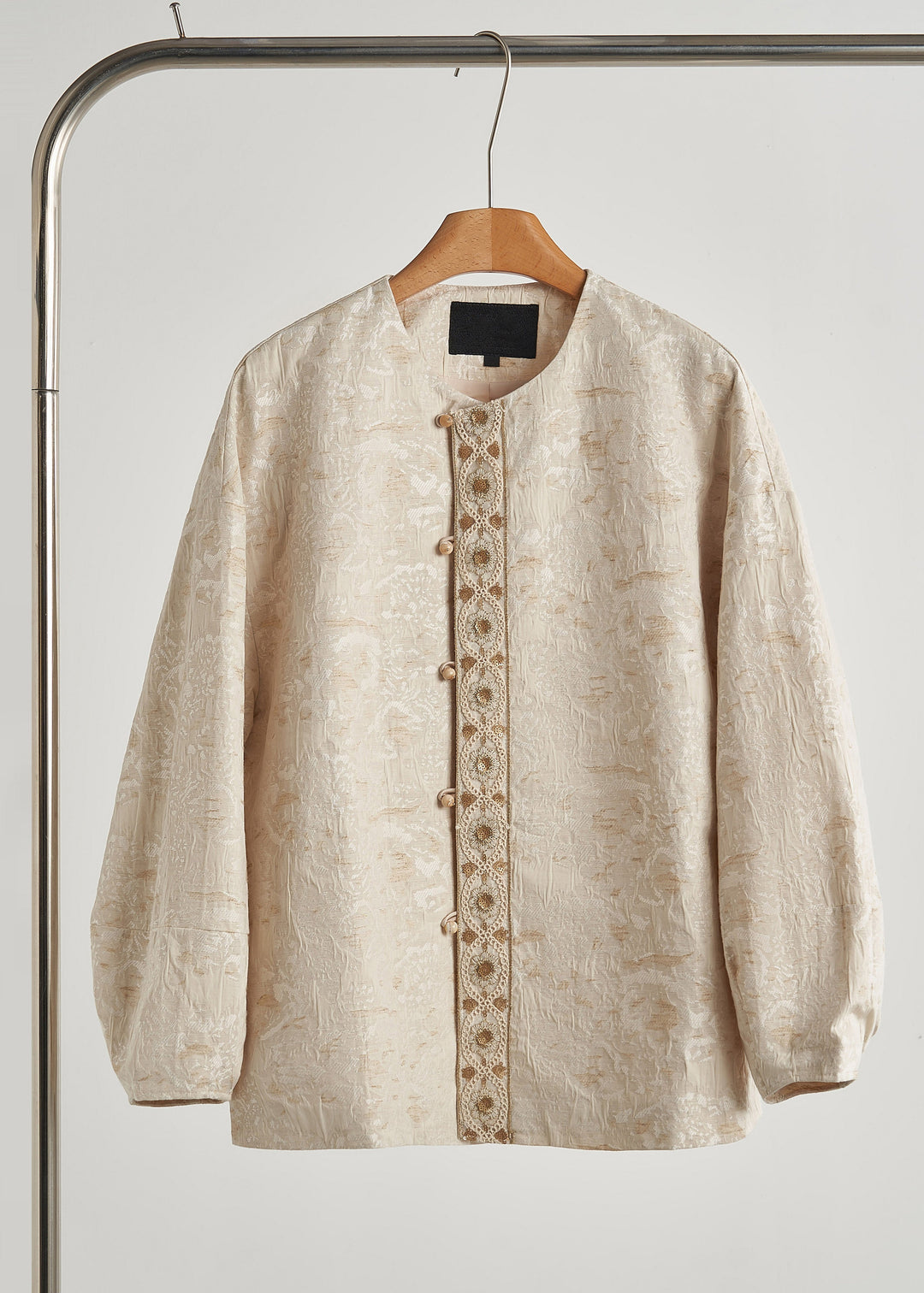 Chic Beige Oversized Jacquard Cotton Coats Fall