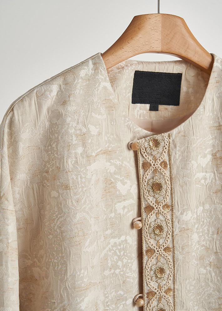 Chic Beige Oversized Jacquard Cotton Coats Fall