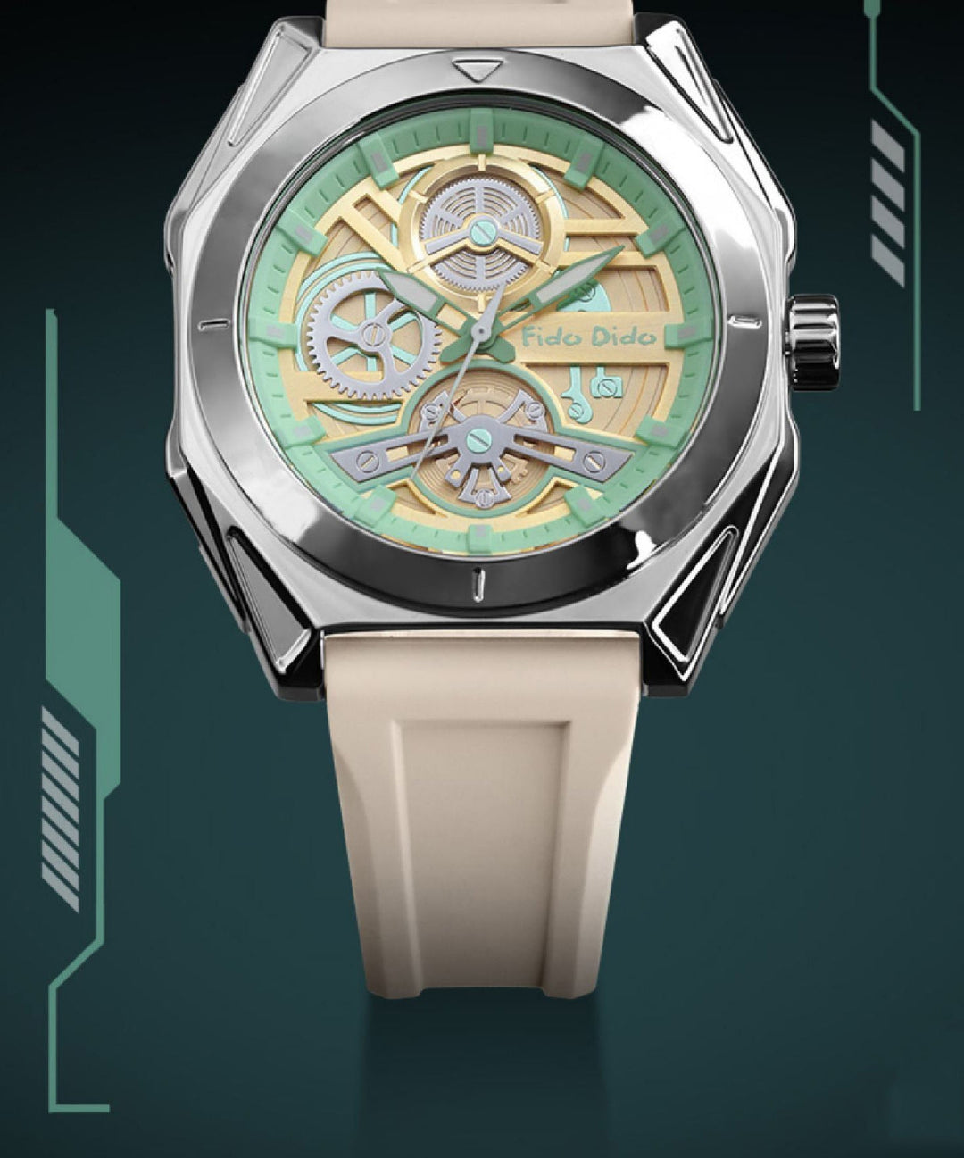 Chic Beige Silicone Rubber Sapphire Crystal Waterproof Watches