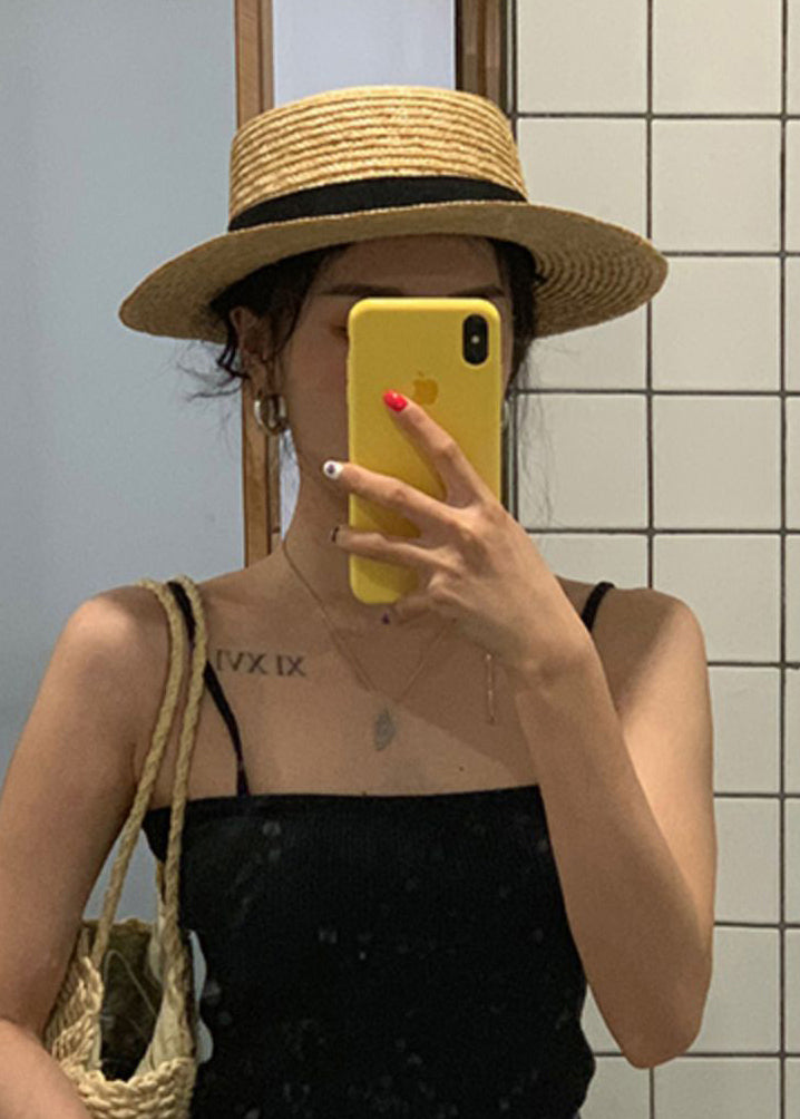 Chic Beige Straw Woven Patchwork Floppy Sun Hat