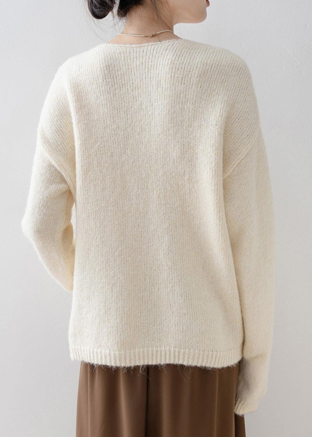 Chic Beige V Neck Lace Button Knit Cardigan Spring