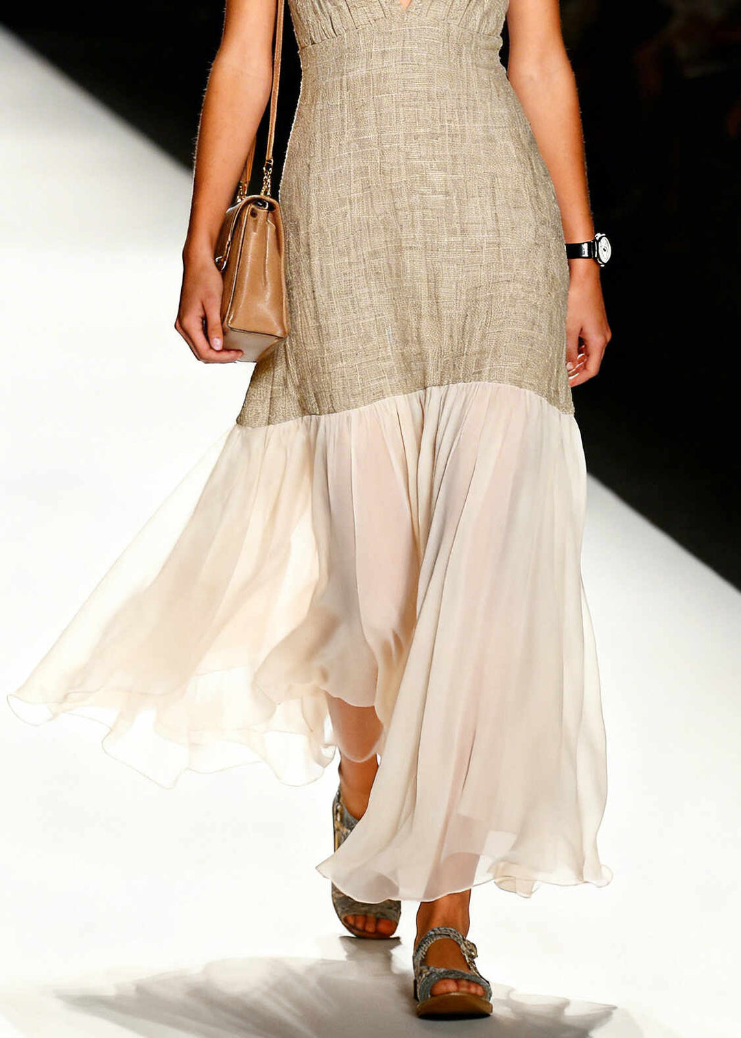Chic Beige V Neck Patchwork Chiffon Linen Mini Dress Summer