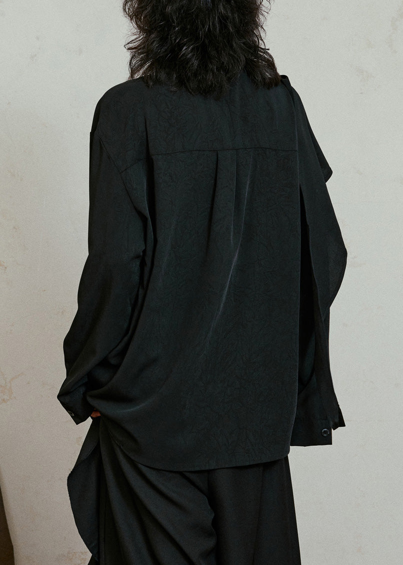 Chic Black Asymmetrical Patchwork Draping Shirt Fall