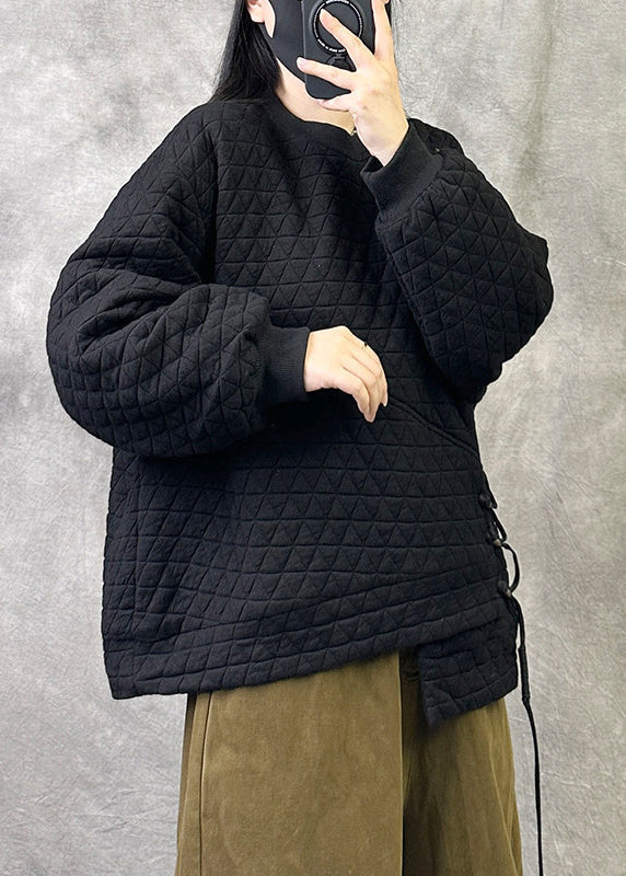 Chic Black Asymmetrical Patchwork Fine Cotton Filled Jacket Fall