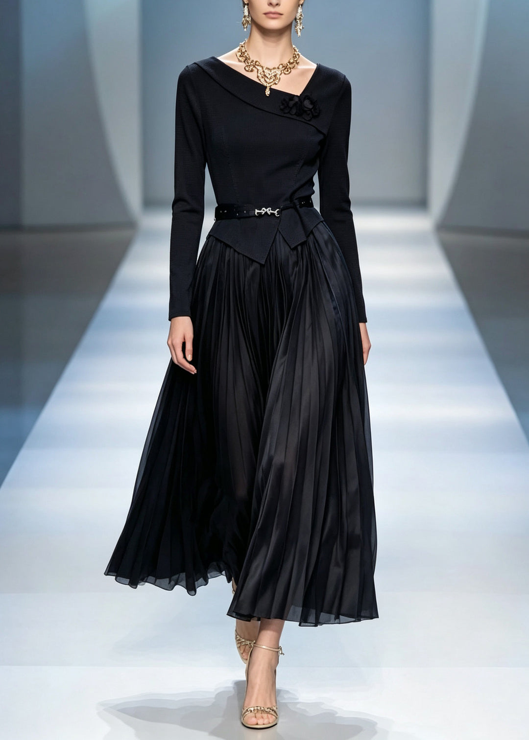Chic Black Asymmetrical Patchwork Tunic Vacation Maxi Dresses Fall