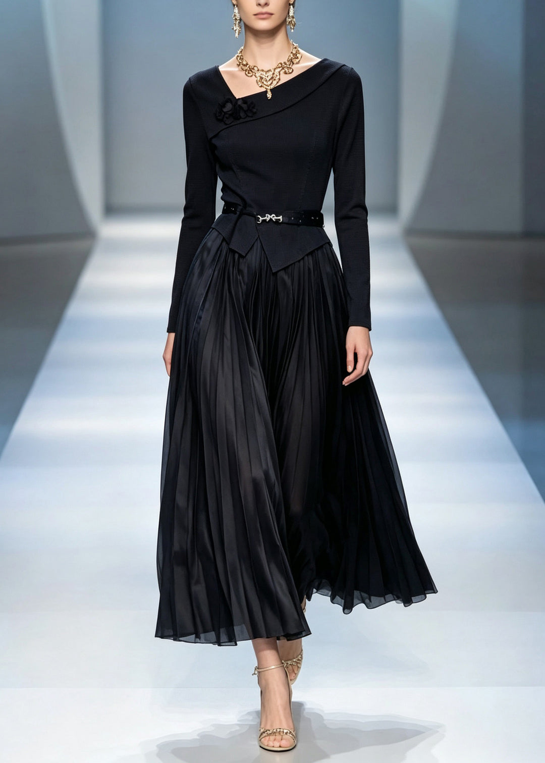 Chic Black Asymmetrical Patchwork Tunic Vacation Maxi Dresses Fall