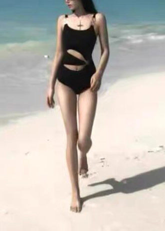 Chic Black Aymmetrical Design Hollow Out Swimwear Bodysuits