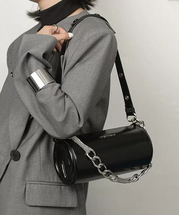 Chic Black Chain Linked Calf Leather Shoulder Bag