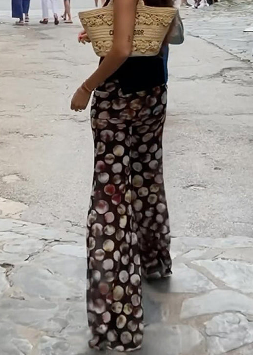 Chic Black Dot Print High Waist Tulle Flared Trousers Summer