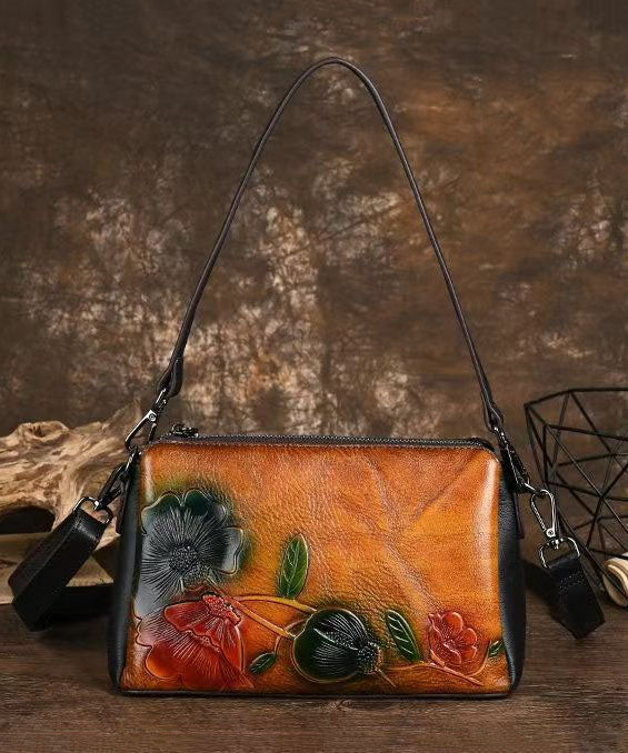 Chic Black Embossed Calf Leather CrossBody Bag