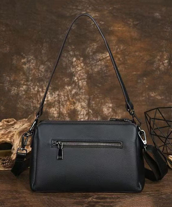 Chic Black Embossed Calf Leather CrossBody Bag