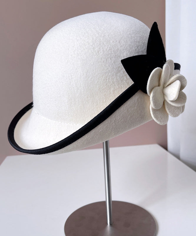Chic Black Floral Cozy Woolen Bucket Hat