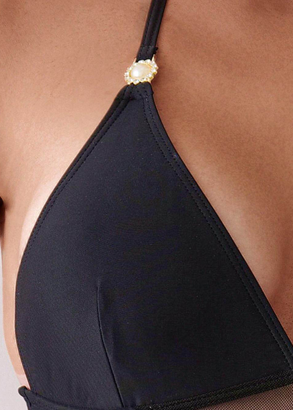 Chic Black Halter Lace Up Backless Tulle Bodysuit Swimwear