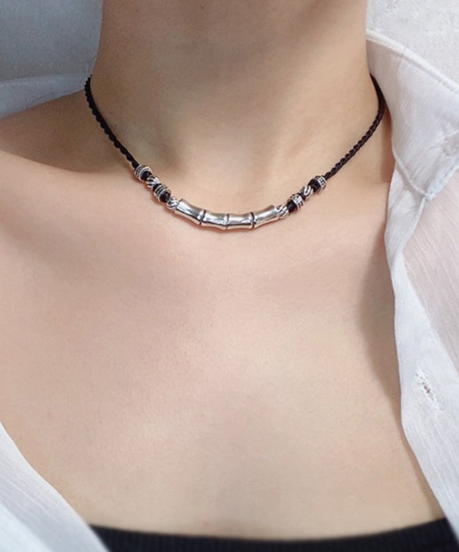 Chic Black Hand Woven Sterling Silver Choker