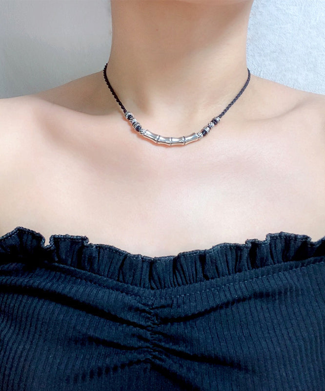 Chic Black Hand Woven Sterling Silver Choker