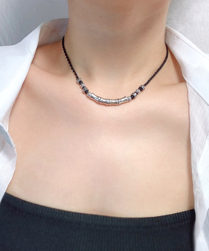 Chic Black Hand Woven Sterling Silver Choker