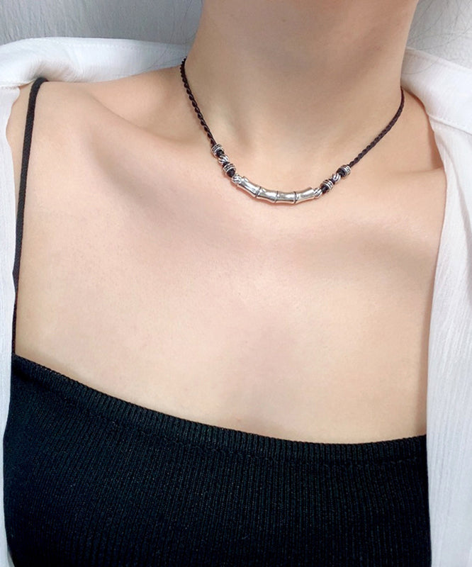 Chic Black Hand Woven Sterling Silver Choker