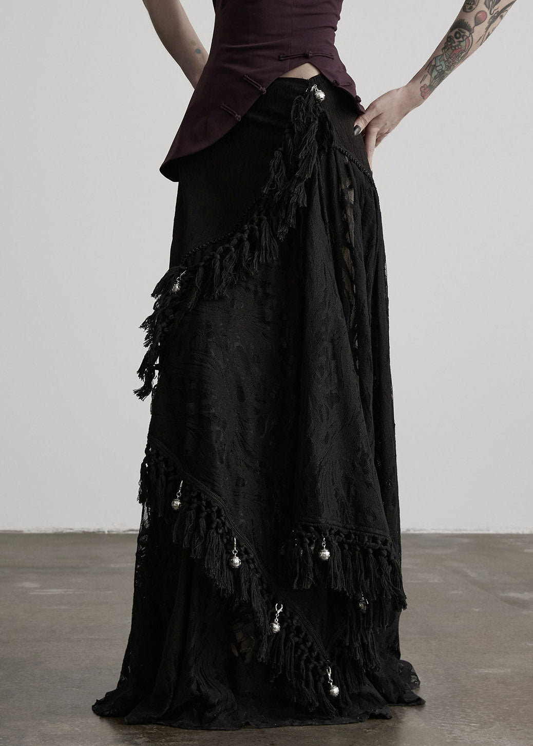 Chic Black High Waist Draping Tulle A Line Skirt