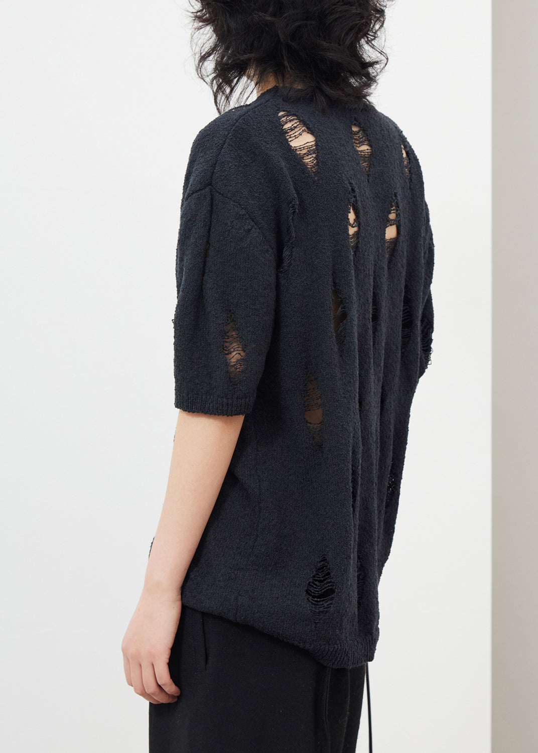 Chic Black Hollow Out Hole Ice Silk Knit Top Half Sleeve
