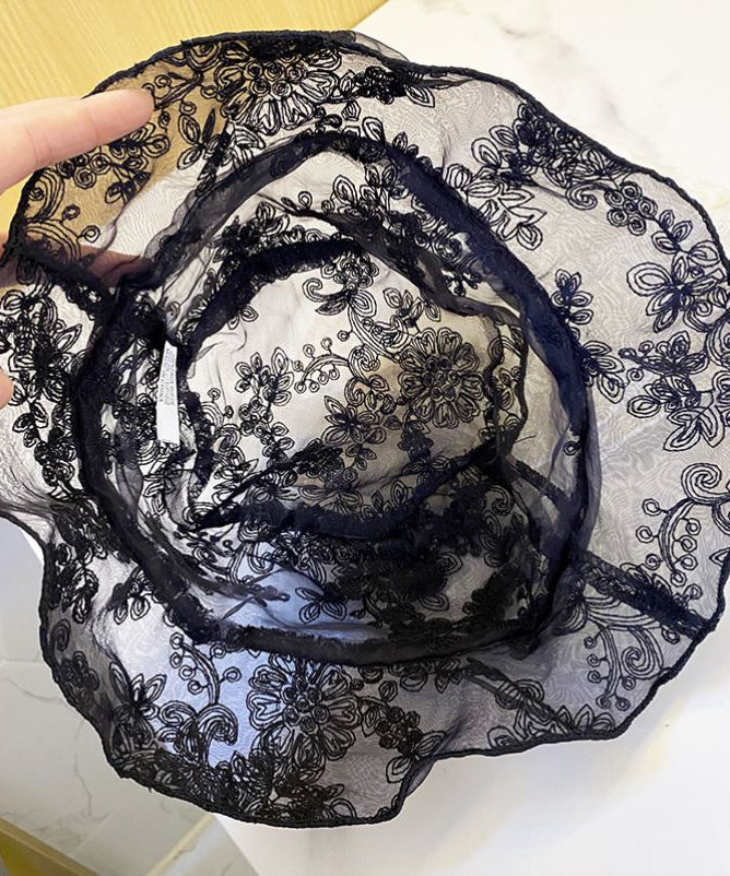 Chic Black Lace Embroidered Bucket Hat