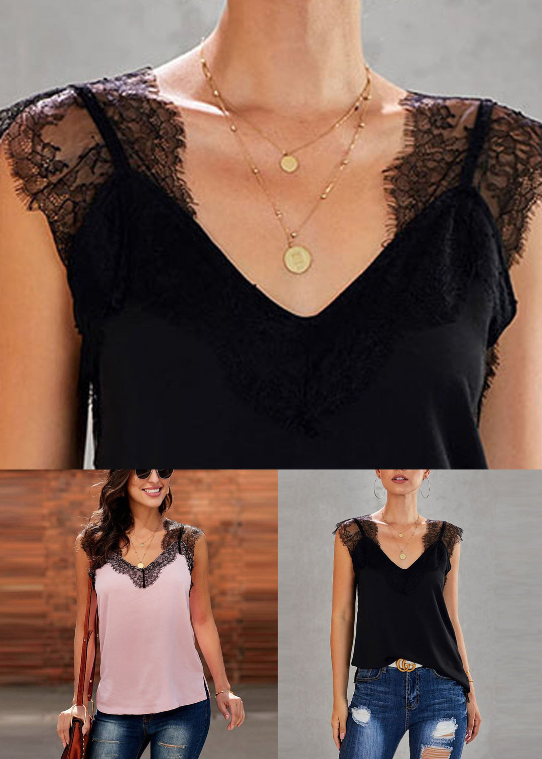 Chic Black Lace Patchwork Vests Summer