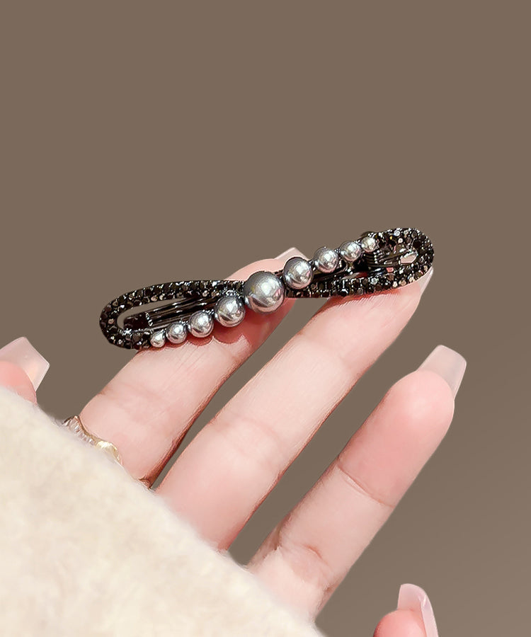 Chic Black Metal Alloy Zircon Pearl Bow Hairpin