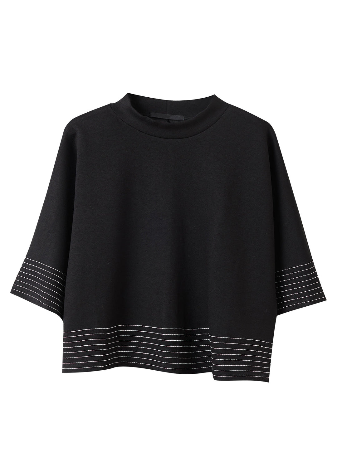 Chic Black O-Neck Striped Patchwork Tops Batwing Sleeve