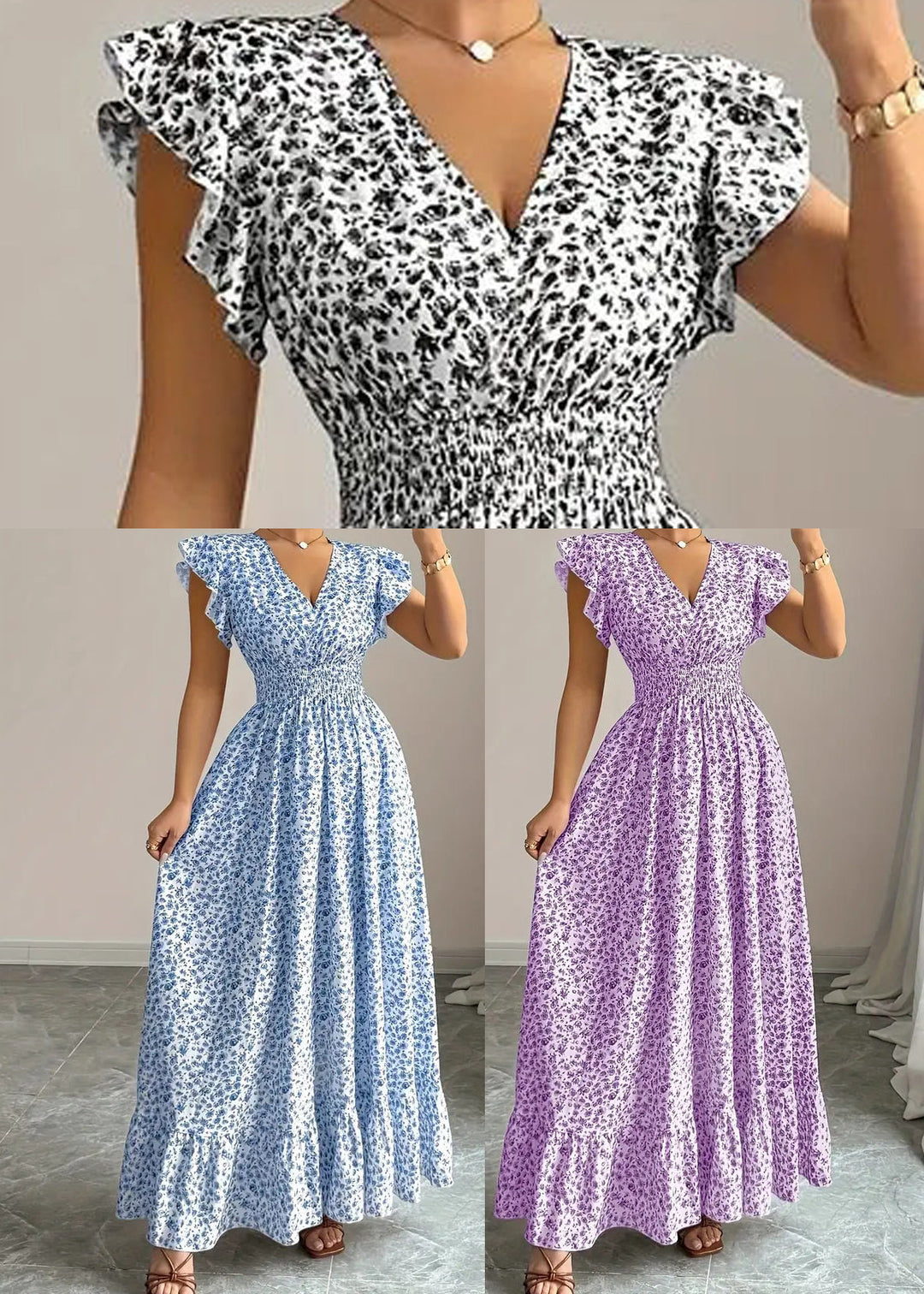 Chic Black Print Exra Large Hem Cotton Long Dresses Summer