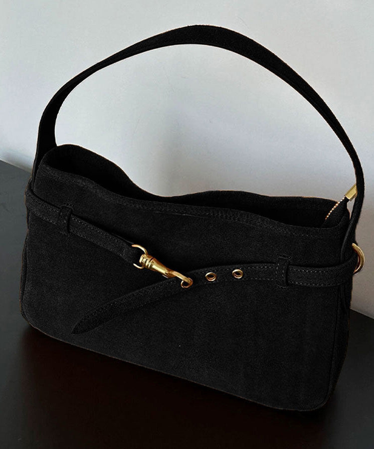 Chic Black Solid Durable Suede Shoulder Bag