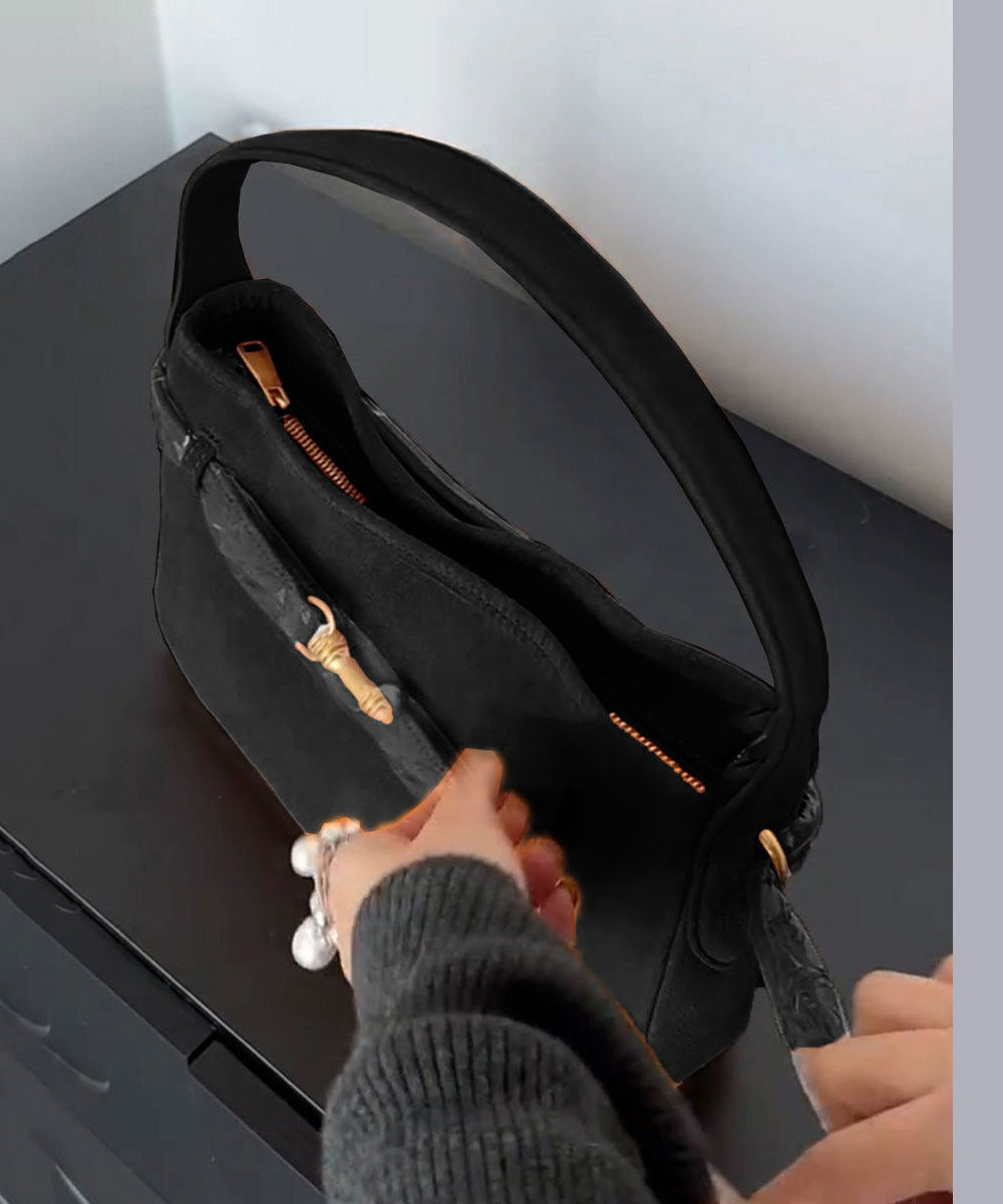 Chic Black Solid Durable Suede Shoulder Bag