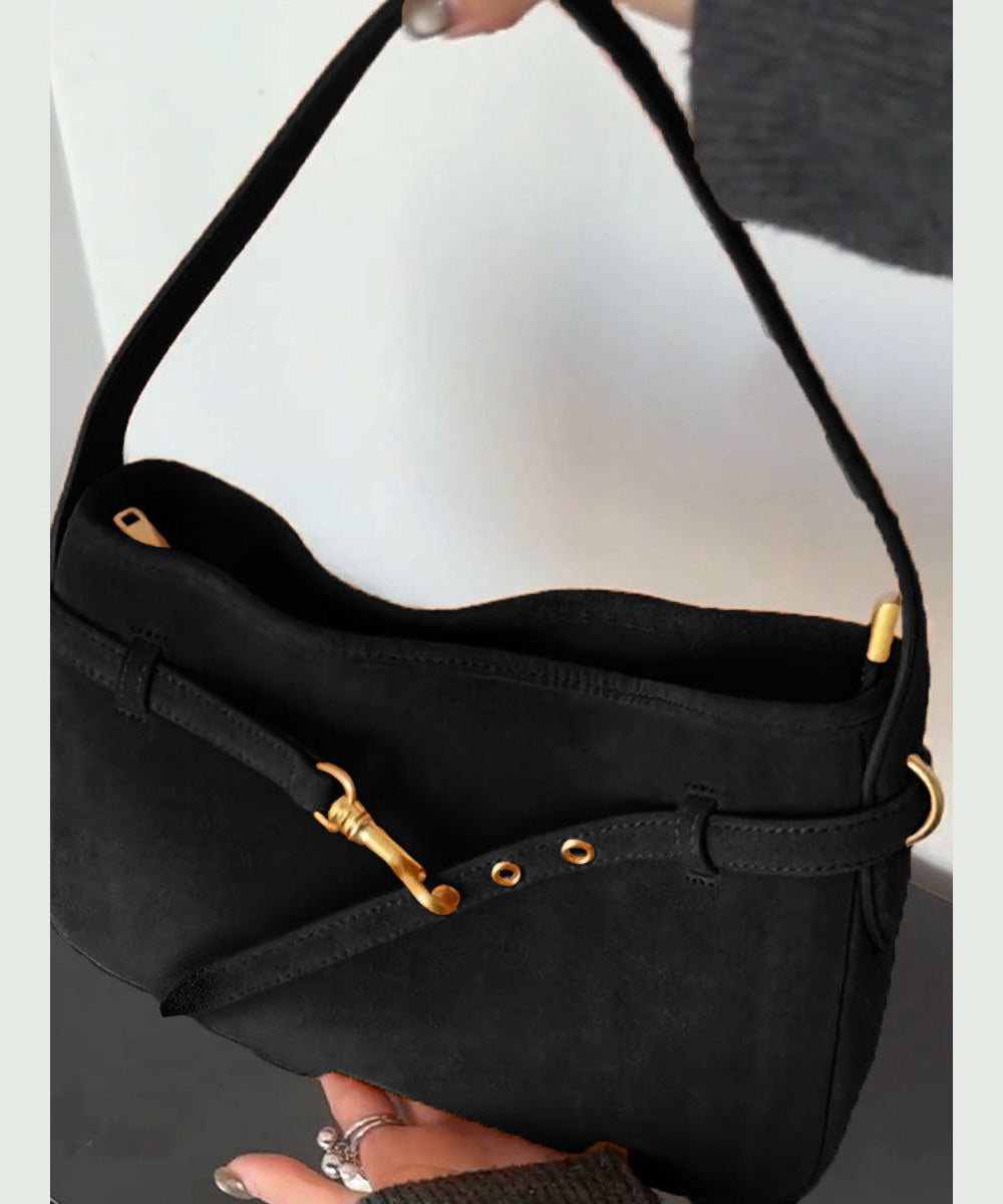 Chic Black Solid Durable Suede Shoulder Bag