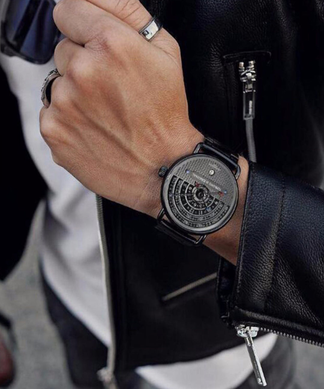 Chic Black Stainless Steel Machinery Watches