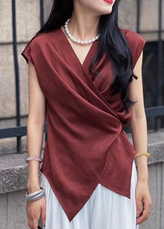 Chic Black V Neck Tie Waist Top Summer